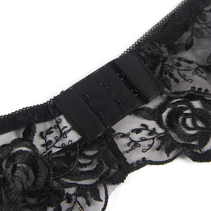 SUBBLIME - SET OF 3 PIECE SUJETADOR + THONG + BLACK FLORAL PRINT GARTER S/M