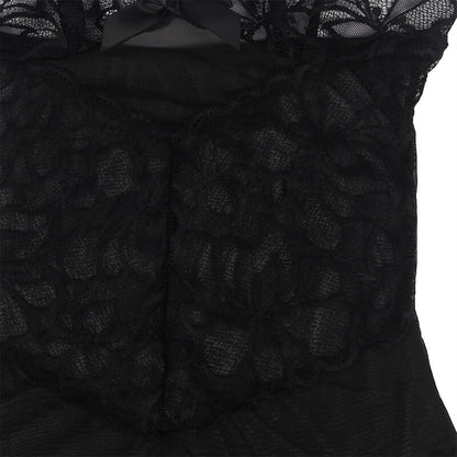 SUBBLIME - BABYDOLL WITH ADJUSTABLE STRAPS AND FLORAL PRINT WITH TRANSPARENT BLACK FITTING S/M