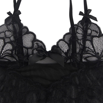 SUBBLIME - BABYDOLL COM ALÇAS AJUSTÁVEIS E ESTAMPADO FLORAL EM RENDA TRANSPARENTE PRETO S/M