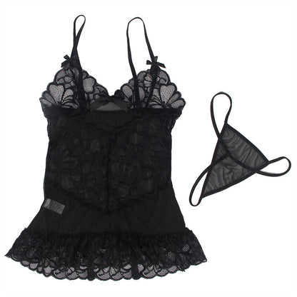 SUBBLIME - BABYDOLL COM ALÇAS AJUSTÁVEIS E ESTAMPADO FLORAL EM RENDA TRANSPARENTE PRETO S/M