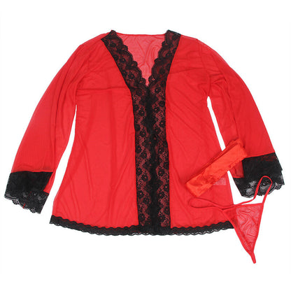 SUBBLIME - BATA TELA TRANSPARENT DETALLE ENCAJE ROJO S/M