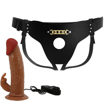 PRETTY LOVE - MARION HARNESS BRAGAS UNIVERSALES CON DILDO VIBRADOR 19 CM MARRÓN