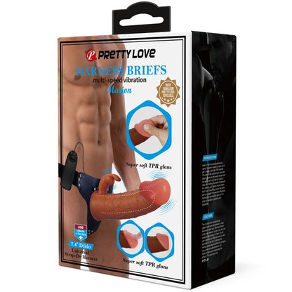 PRETTY LOVE - MARION HARNESS BRAGAS UNIVERSALES CON DILDO VIBRADOR 19 CM MARRÓN