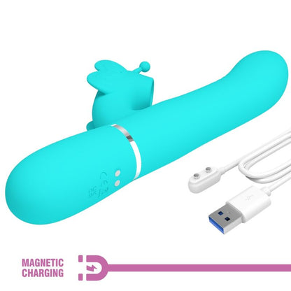 PRETTY LOVE - 4-IN-1 MULTIFUNCTION RABBIT VIBRATOR BUTTERFLY AQUA GREEN