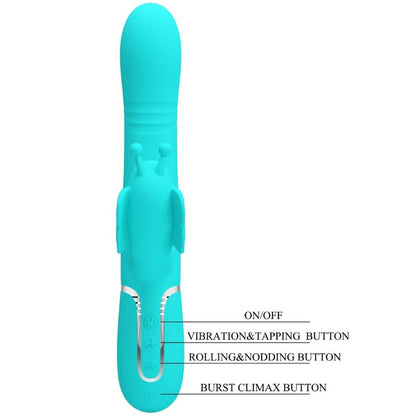 PRETTY LOVE - 4-IN-1 MULTIFUNCTION RABBIT VIBRATOR BUTTERFLY AQUA GREEN