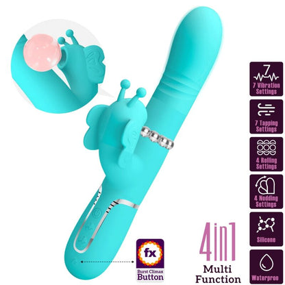 PRETTY LOVE - 4-IN-1 MULTIFUNCTION RABBIT VIBRATOR BUTTERFLY AQUA GREEN