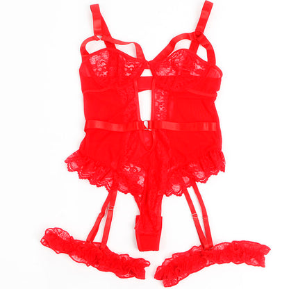 SUBBLIME - TEDDY WITH LIGA DETALLE ENCAJE AND TIRAS RED S/M