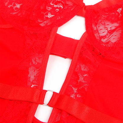 SUBBLIME - TEDDY WITH LIGA DETALLE ENCAJE AND TIRAS RED S/M