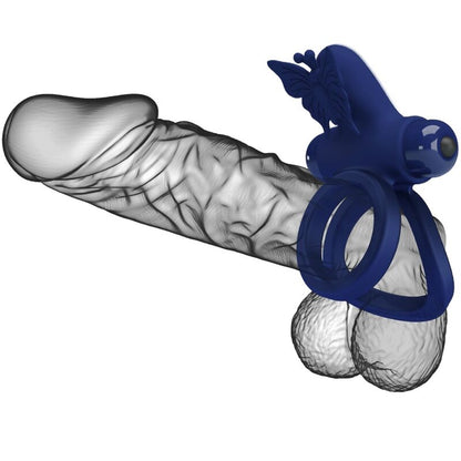 PRETTY LOVE - JAMELE DOUBLE RING WITH VIBRATION STIMULATOR AND BLUE BUTTERFLY