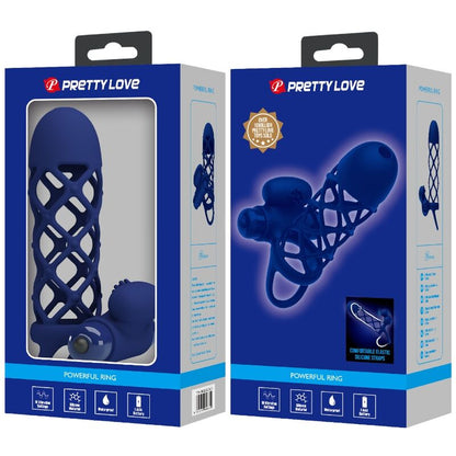 PRETTY LOVE - ANILLO VIBRADOR GIANN CON FUNDA DE SILICONA AZUL