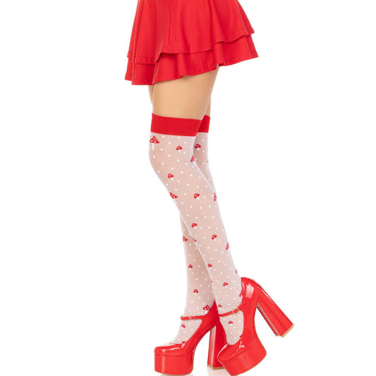LEG AVENUE - RED/WHITE MUSHROOM THIGH SOCKS