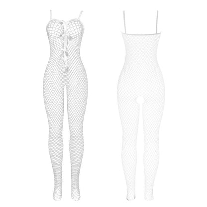 SUBBLIME - 951740 WHITE BODYSTOCKING BOTTOMLESS SEASHELLE WITH LOOPS ONE SIZE