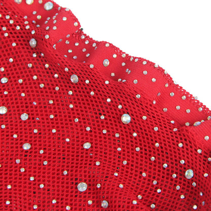 SUBBLIME - 952181 RED DIAMOND NETTED BODYSTOCKING WITH GLOVES, ONE SIZE