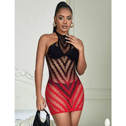 SUBBLIME - 952242 VESTIDO DE RED ELÁSTICA DEGRADADO ROJO Y NEGRO TALLA ÚNICA