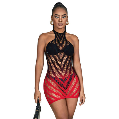 SUBBLIME - 952242 VESTIDO DE RED ELÁSTICA DEGRADADO ROJO Y NEGRO TALLA ÚNICA