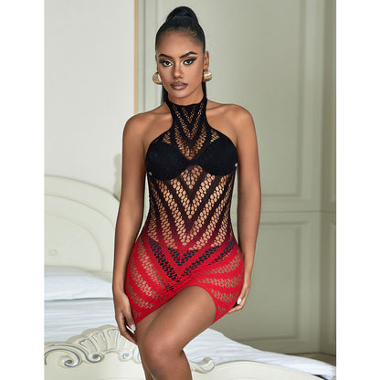 SUBBLIME - 952242 VESTIDO DE RED ELÁSTICA DEGRADADO ROJO Y NEGRO TALLA ÚNICA