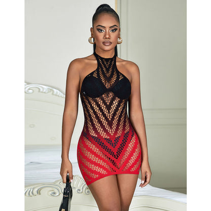 SUBBLIME - 952242 VESTIDO DE RED ELÁSTICA DEGRADADO ROJO Y NEGRO TALLA ÚNICA