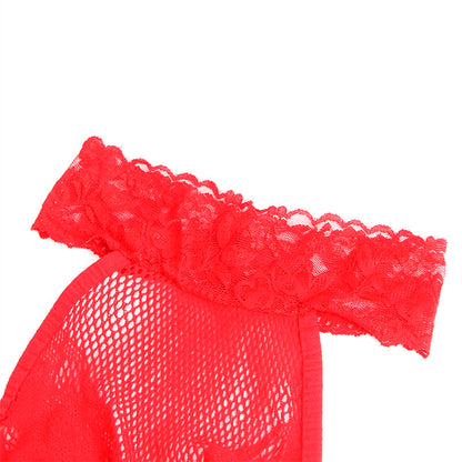 SUBBLIME - 952372 RED HIGH NECK LACE NETWORK BODYSTOCKING ONE SIZE