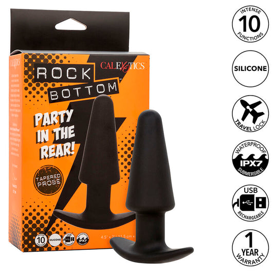 CALEXOTICS - ROCK BOTTOM TAPERED ANAL PLUG 10 VIBRATIONS BLACK SILICONE