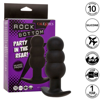 CALEXOTICS - ROCK BOTTOM PLUG ANAL CON ESFERAS 10 VIBRACIONES SILICONA NEGRO