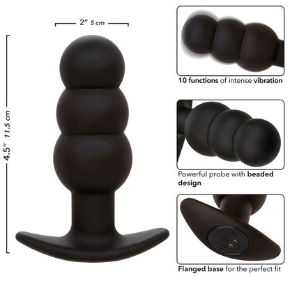 CALEXOTICS - ROCK BOTTOM PLUG ANAL CON ESFERAS 10 VIBRACIONES SILICONA NEGRO