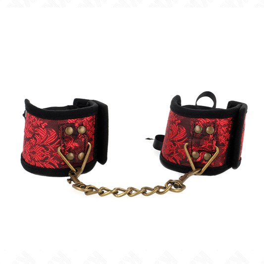 KINK - ALMOHADILLAS DE PULSO SCANDAL ROJO-NEGRO DETALLES DE ENCAJE 24,5 CM X 6,5 CM