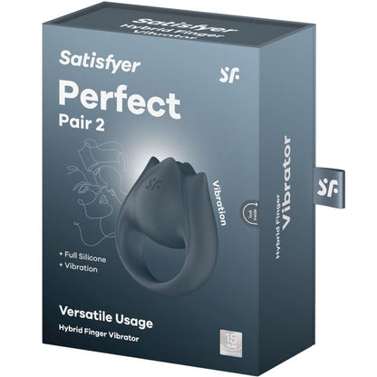 SATISFYER - PERFECT PAIR 2 MULTIVIBRANTING 2-IN-1 COCK RING AND FINGER STIMULATOR GRAY