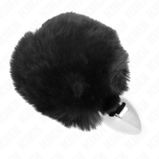 KINK - STAINLESS STEEL PLUG 7 x 3 CM WITH BLACK RABBIT TAIL AND FAUX FUR 8 CM