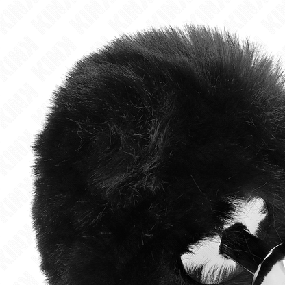 KINK - STAINLESS STEEL PLUG 7 x 3 CM WITH BLACK RABBIT TAIL AND FAUX FUR 8 CM