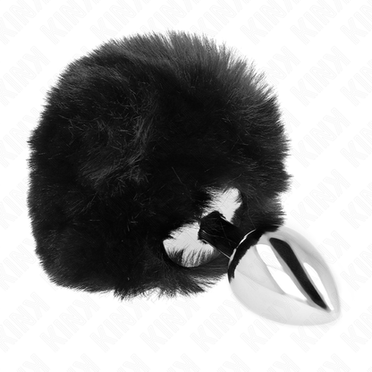 KINK - STAINLESS STEEL PLUG 7 x 3 CM WITH BLACK RABBIT TAIL AND FAUX FUR 8 CM