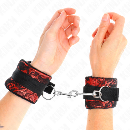 KINK - SHORT VELVET LACE CUFFS AND RED/BLACK NYLON BIND 23 X 6.5 CM