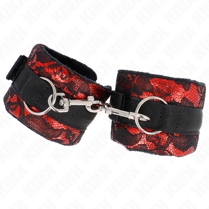 KINK - SHORT VELVET LACE CUFFS AND RED/BLACK NYLON BIND 23 X 6.5 CM