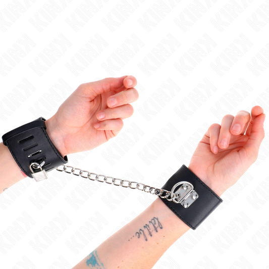 KINK - FIXED CUFFS WITH 30 CM CHAIN AND BLACK PADLOCK CLOSURE ADJUSTABLE 16-23 CM X 5.5 CM