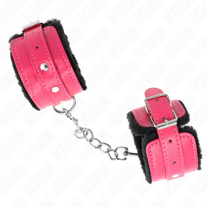 KINK - PULSO PREMIUM FORRO DE PELE PRETO COM CINTO RASPBERRY ROSE AJUSTÁVEL 17-29 CM X 6 CM