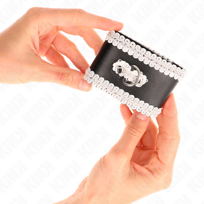 KINK - PULSERA NEGRA CON ENCAJE BLANCO DECORADO AJUSTABLE 20-23 CM X 5,5 CM