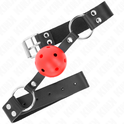KINK - BREATHABLE BALL GAG 4 CM RED DOUBLE RIVET 62.5 x 2.5 CM ADJUSTABLE 42-58 CM