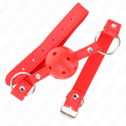 KINK - BOLA RESPIRABLE 4 CM MORDAZA CON REMACHE DOBLE MODELO 1 ROJO 62,5 x 2,5 CM AJUSTABLE 42-58 CM