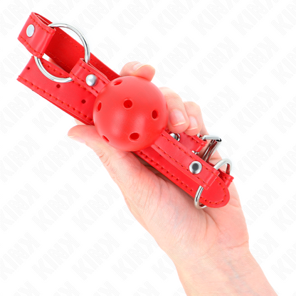 KINK - BOLA RESPIRABLE 4 CM MORDAZA CON REMACHE DOBLE MODELO 1 ROJO 62,5 x 2,5 CM AJUSTABLE 42-58 CM