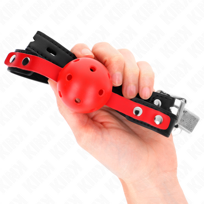 KINK - BOLA DURA HUECA ROJA 4 CM MORDEDOR ASA NEGRA 60 x 2 CM AJUSTABLE 37-52 CM