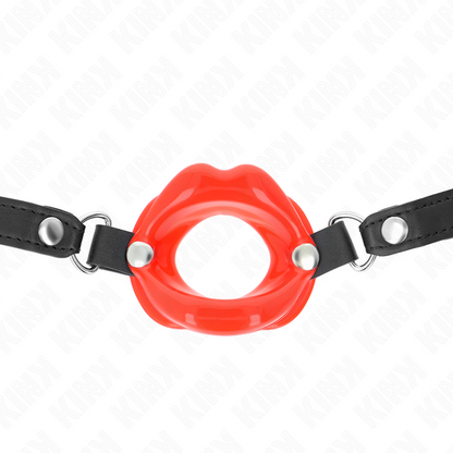 KINK - MORDAZA LABIAL 8 CM CON ASA DE CUERO ROJO 63 x 2 CM AJUSTABLE 39-58 CM