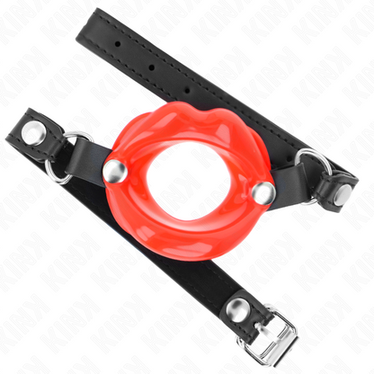KINK - MORDAZA LABIAL 8 CM CON ASA DE CUERO ROJO 63 x 2 CM AJUSTABLE 39-58 CM