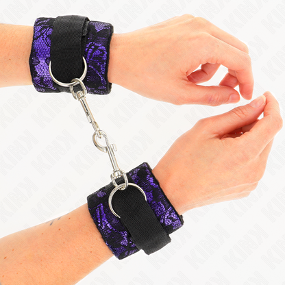 KINK - PUÑOS DE ENCAJE DE TERCIOPELO CORTO Y LIGADURA DE NYLON MORADO / NEGRO 23 X 6,5 CM