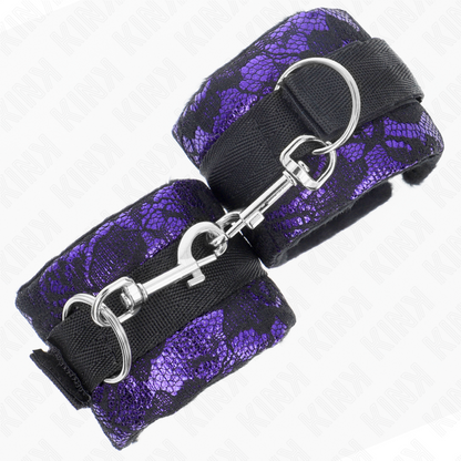 KINK - PUÑOS DE ENCAJE DE TERCIOPELO CORTO Y LIGADURA DE NYLON MORADO / NEGRO 23 X 6,5 CM