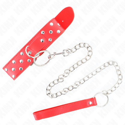 KINK - COLLAR DE CORREA REMACHE DE ANILLA CON CINTURÓN 65 CM ROJO AJUSTABLE 36-50 CM X 3,8 CM
