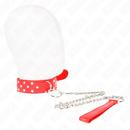 KINK - COLLAR DE CORREA REMACHE DE ANILLA CON CINTURÓN 65 CM ROJO AJUSTABLE 36-50 CM X 3,8 CM