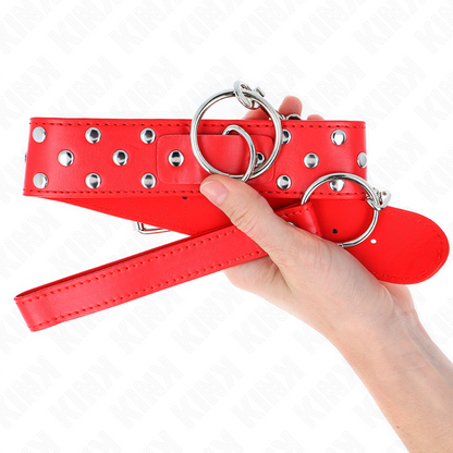 KINK - COLLAR DE CORREA REMACHE DE ANILLA CON CINTURÓN 65 CM ROJO AJUSTABLE 36-50 CM X 3,8 CM
