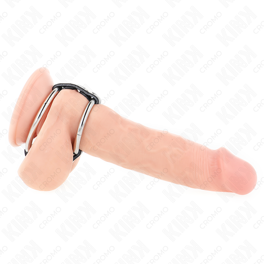 KINK - 3.8 CM TO 5 CM METAL DOUBLE COCK RING CONNECTED WITH LEATHER