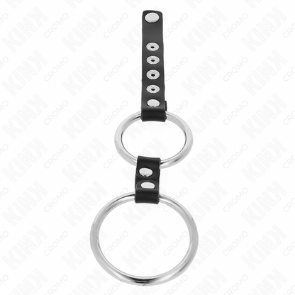 KINK - 3.8 CM TO 5 CM METAL DOUBLE COCK RING CONNECTED WITH LEATHER