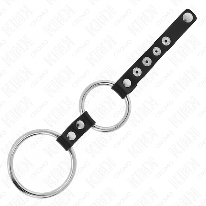 KINK - 3.8 CM TO 5 CM METAL DOUBLE COCK RING CONNECTED WITH LEATHER