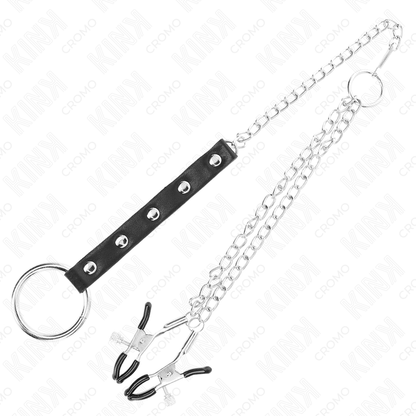 KINK - METAL COCK RING WITH CHAIN AND ADJUSTABLE NIPPLE CLAMPS